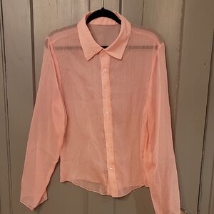 Pink See Through Button Up Top